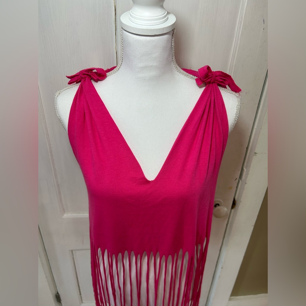 Hot Pink Handmade Beaded Fringe Top size Small - Picture 5 of 11